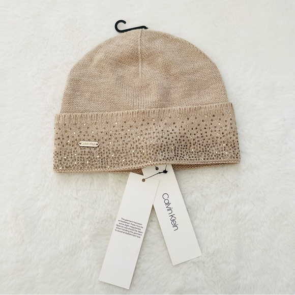 Calvin Klein Accessories - Calvin Klein Tan Knit Beanie